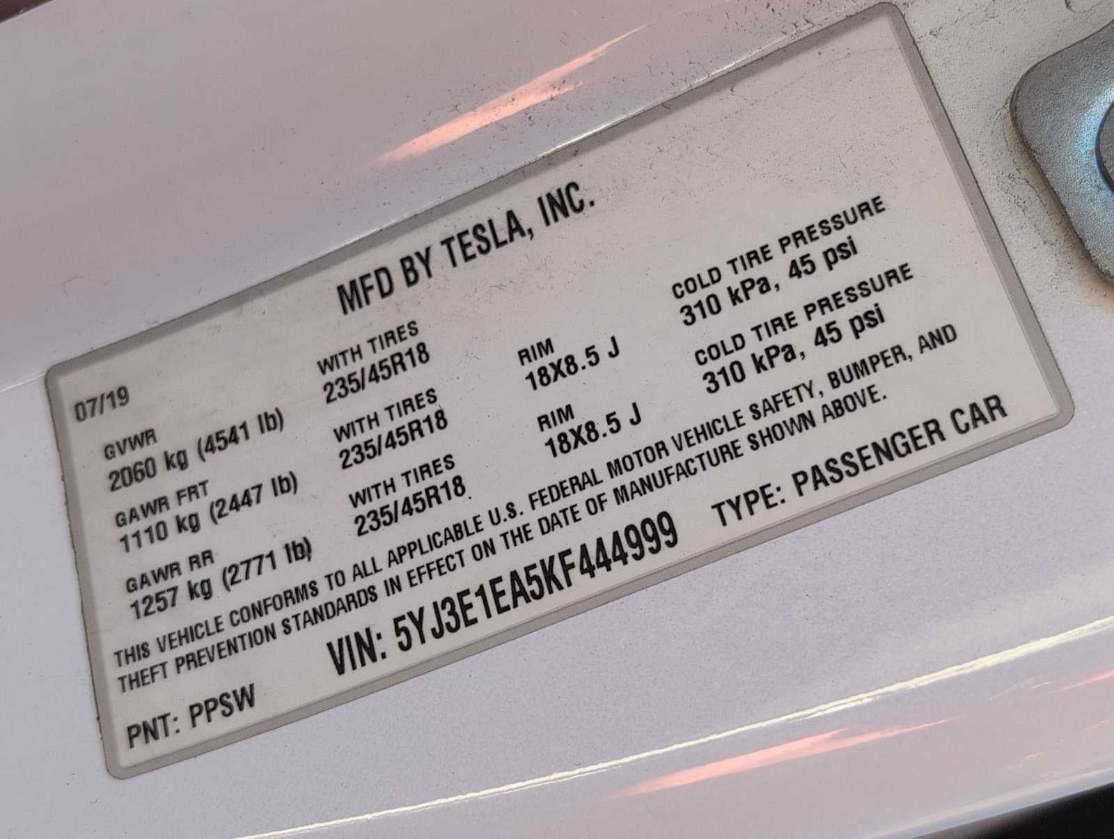 2019 Tesla Model 3 Standard Range Plus