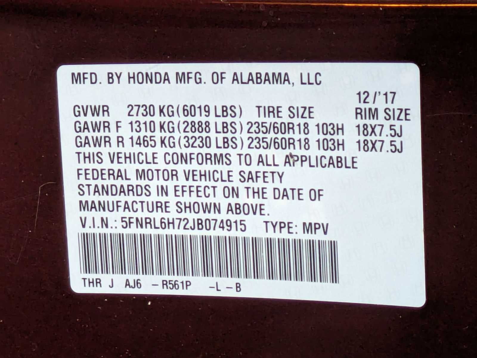 2018 Honda Odyssey Base