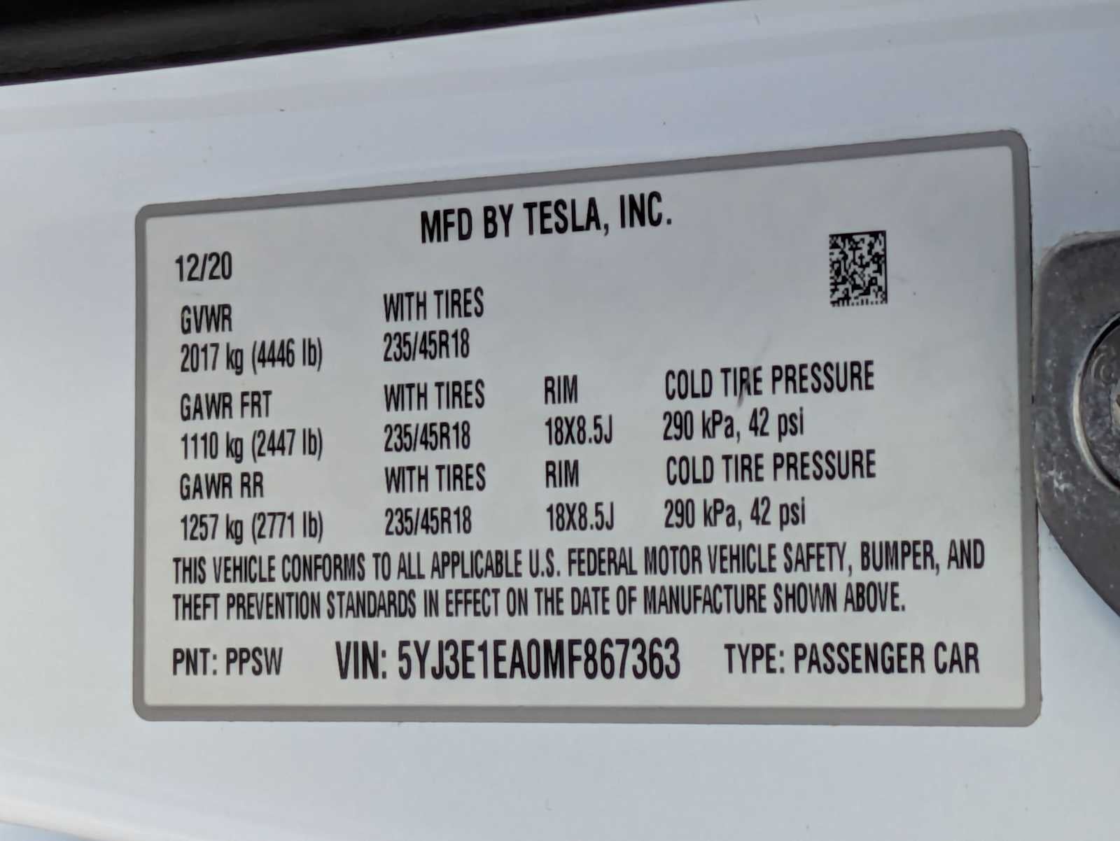2021 Tesla Model 3 Standard Range Plus
