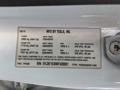 2019 Tesla Model 3 Standard Range Plus