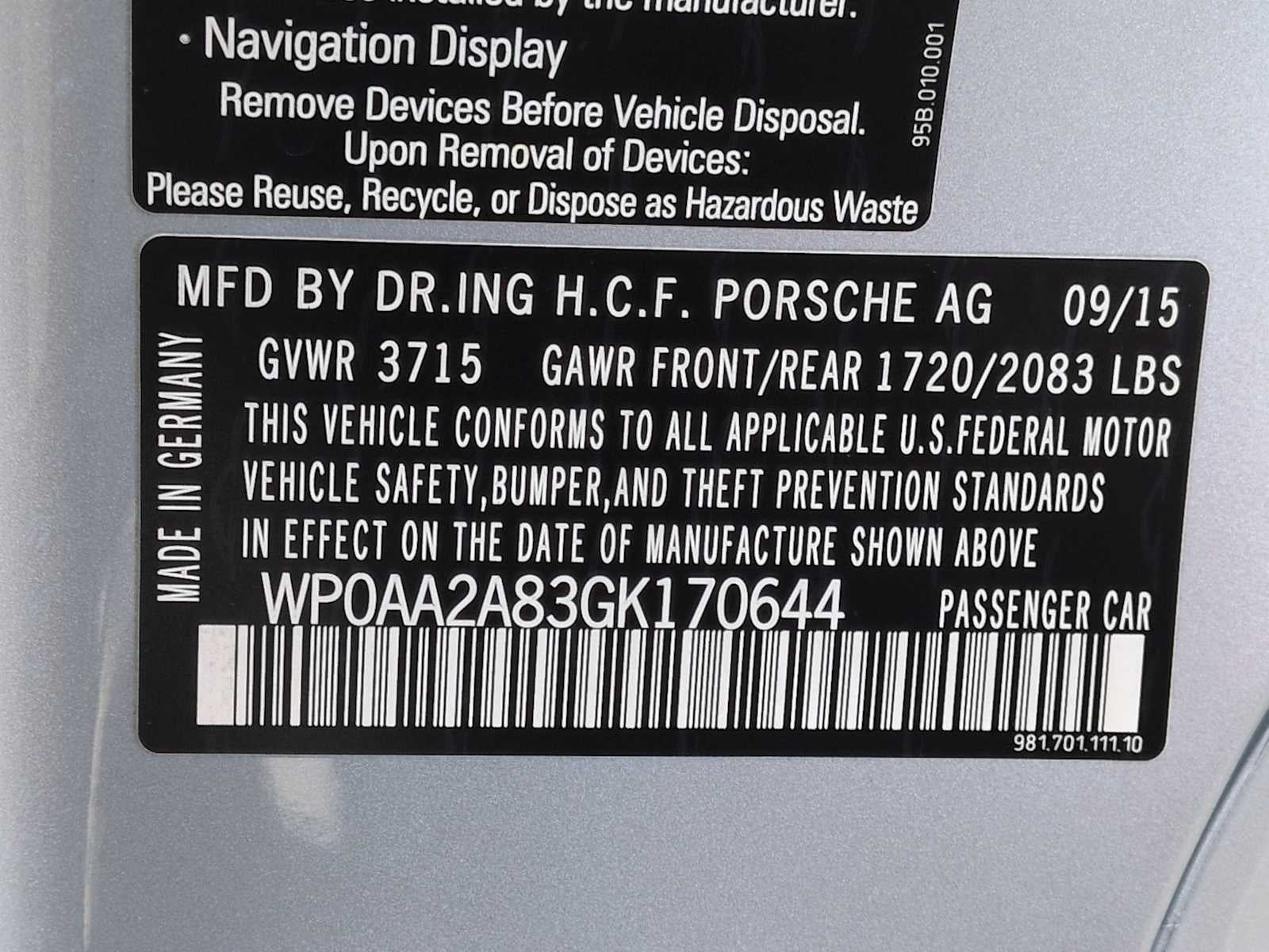 2016 Porsche Cayman 2dr Cpe