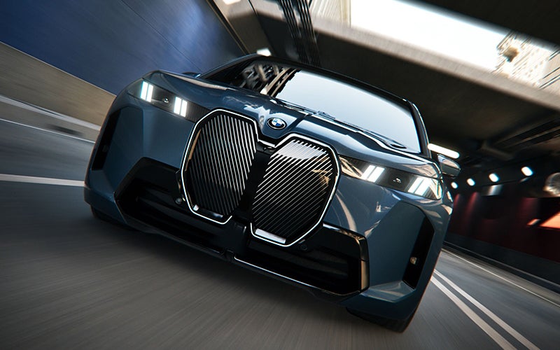 Close up of the BMW iX grille driving. | BMW of Sterling in Sterling VA
